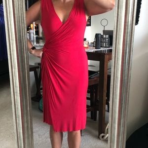 Red sleeveless, v-neck, knee length dress, size M